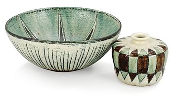 1293. An Anders Bruno Liljefors stoneware vase and bowl, Gustavsberg studio 1952.