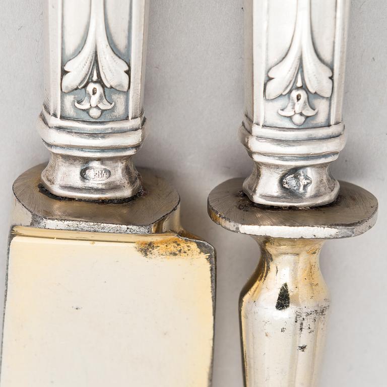 A carving set, silver handles by Grachev brothers, Saint Petersburg, Russia 1908-17.