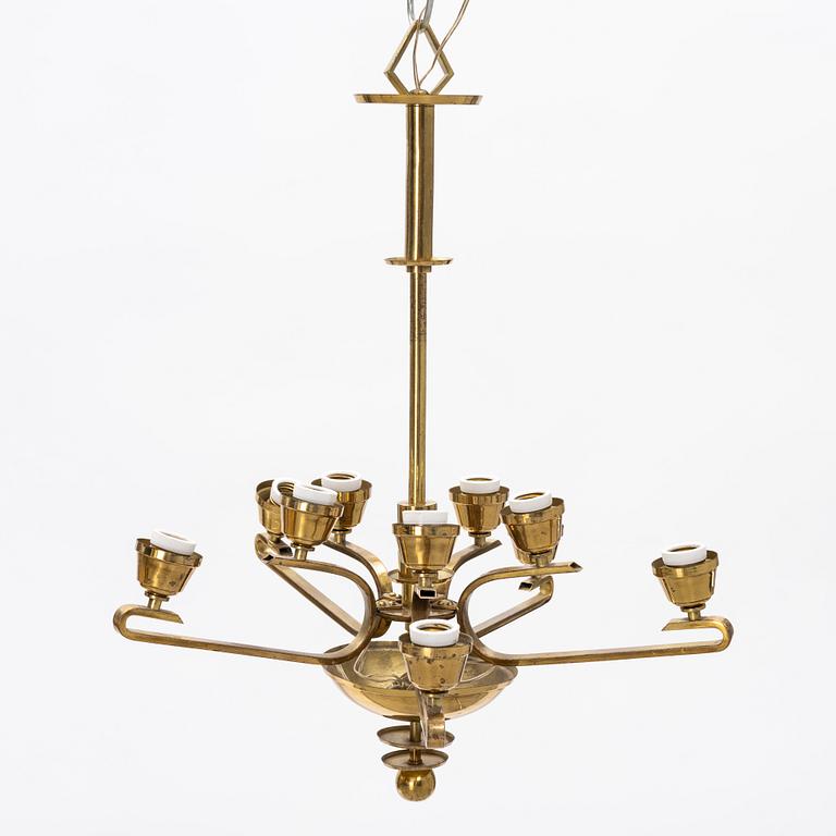 A ceiling brass lamp, ca 1930-/40's.