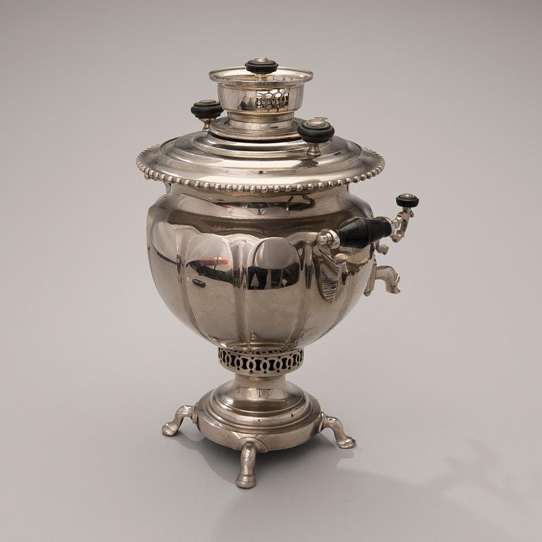 A nickeled samovar from Tula, Russia, late 1800s.