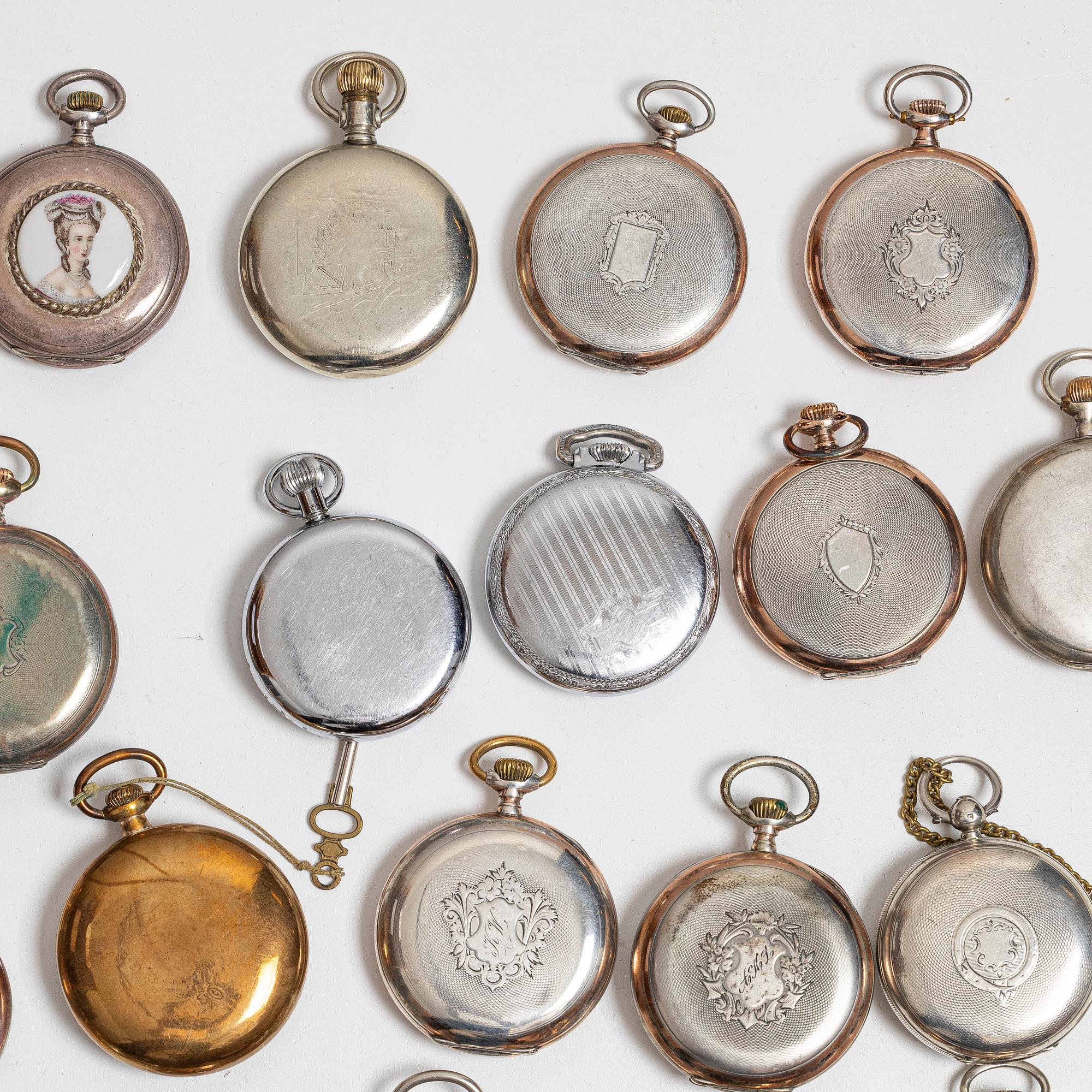 Collection of pocket watches, 63 pieces, "No reserve", various materials.