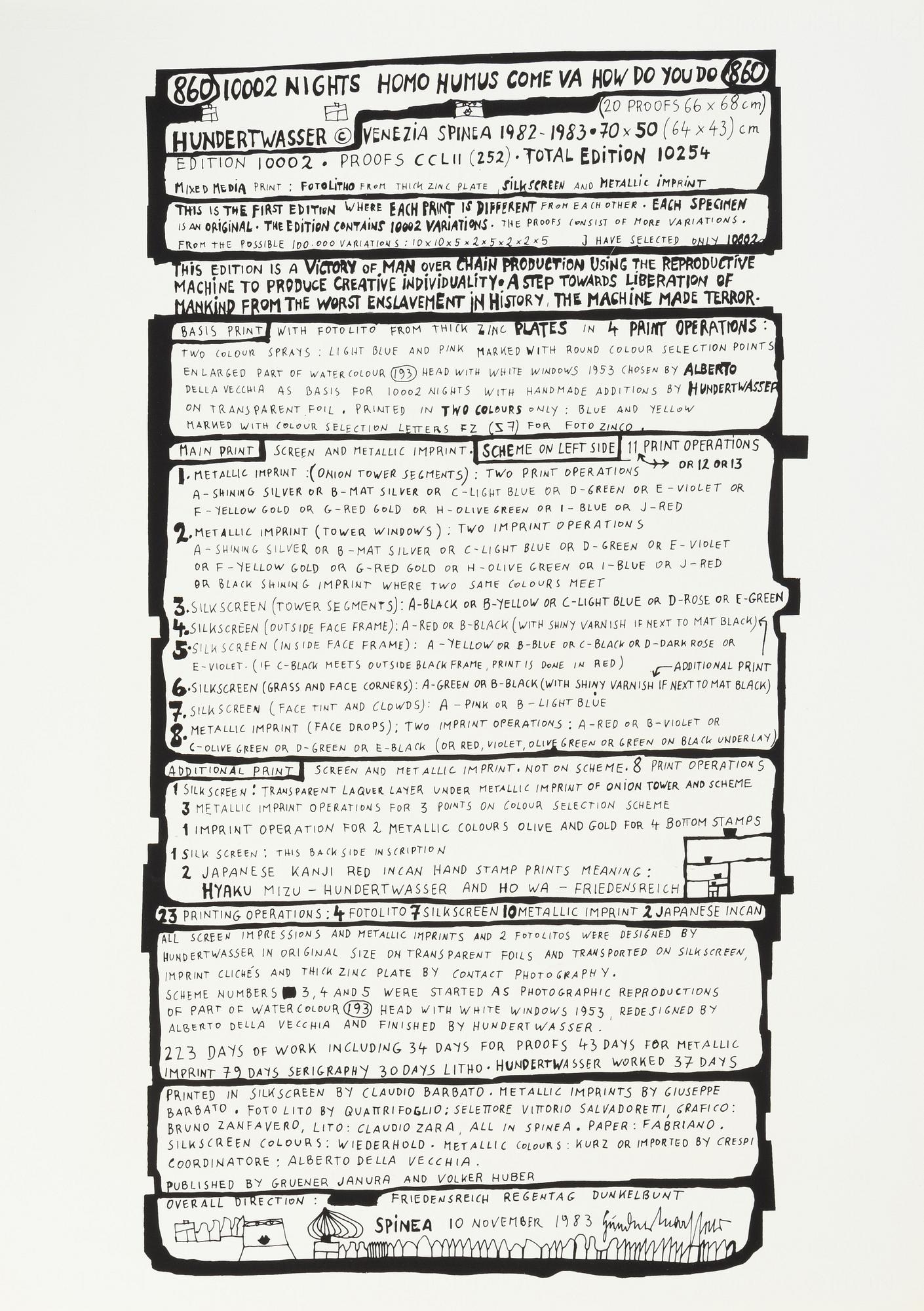 Friedensreich Hundertwasser, photo lithograph and silk screen with metal embossing, 1984. Signed and numbered 4378/10002.