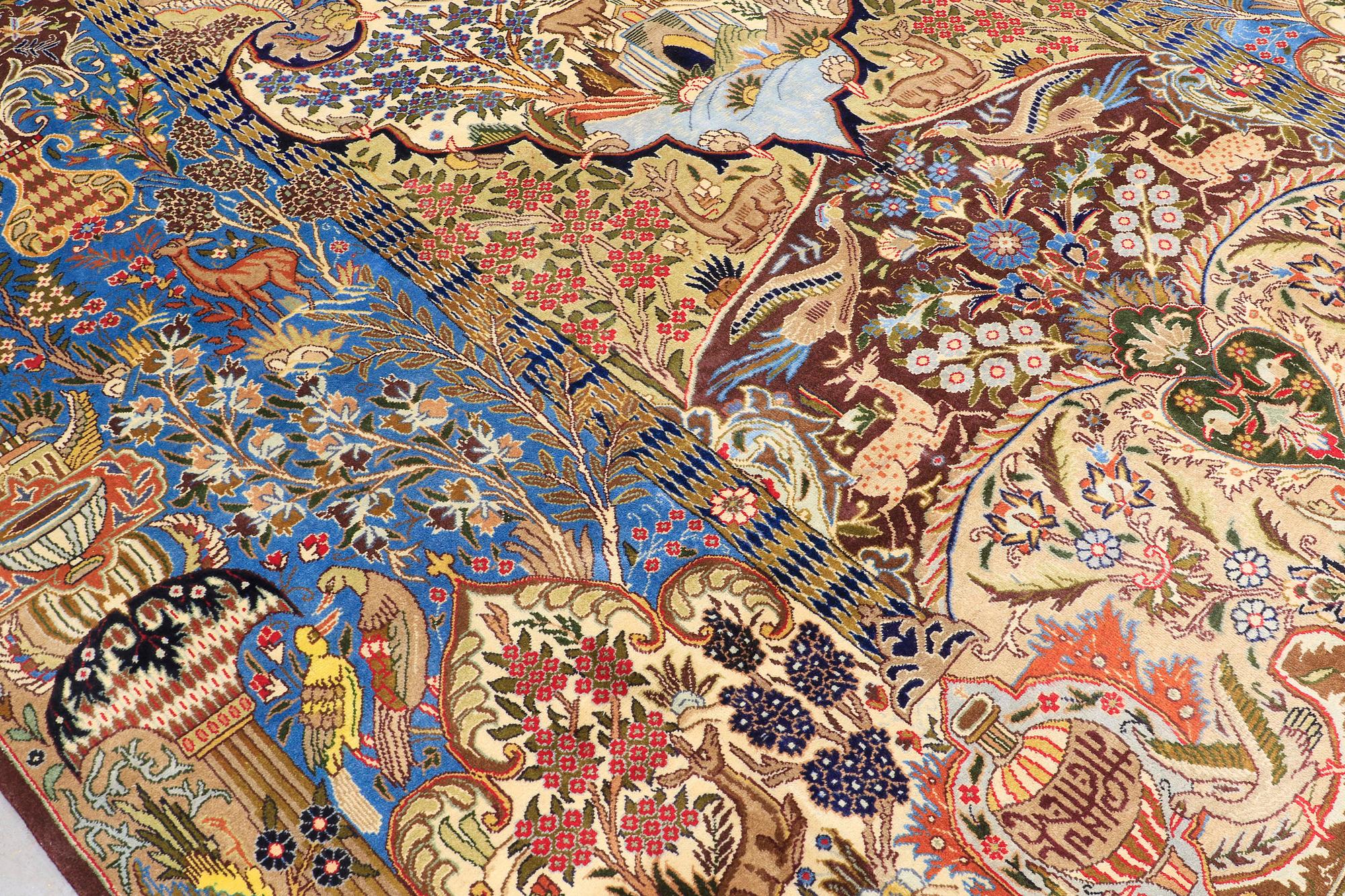 A carpet, Figural Kashmar, ca 388 x 295 cm.