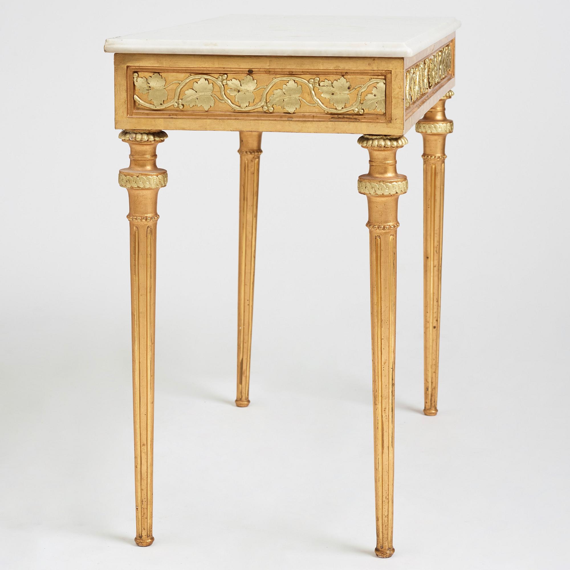 A late Gustavian console table in the manner of P Ljung, late 18th Century.
