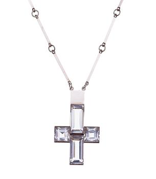 697. A Wiwen Nilsson sterling and facet cut rock crystal crucifix and chain, Lund 1945.