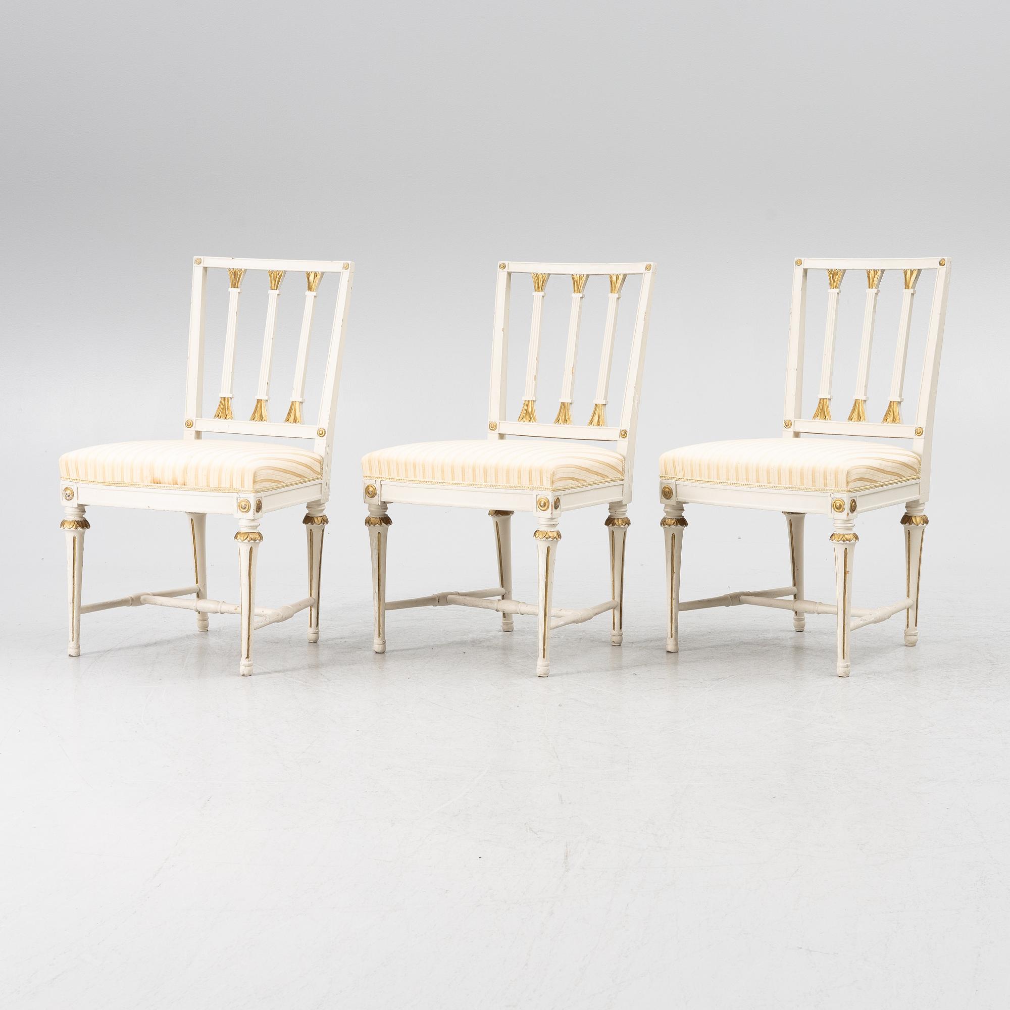 Stolar, 3 st, sengustavianska, Stockholm, omkring 1800.