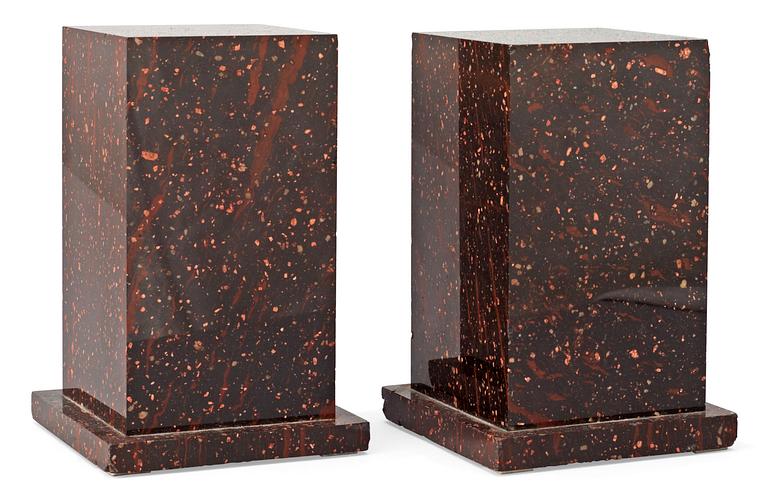 A pair of Swedish 19th century porphyry bases.
