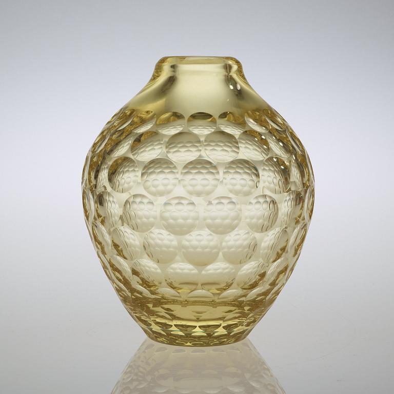 VICKE LINDSTRAND, a yellow cut glass vase, Kosta, Sweden 1950-60's.