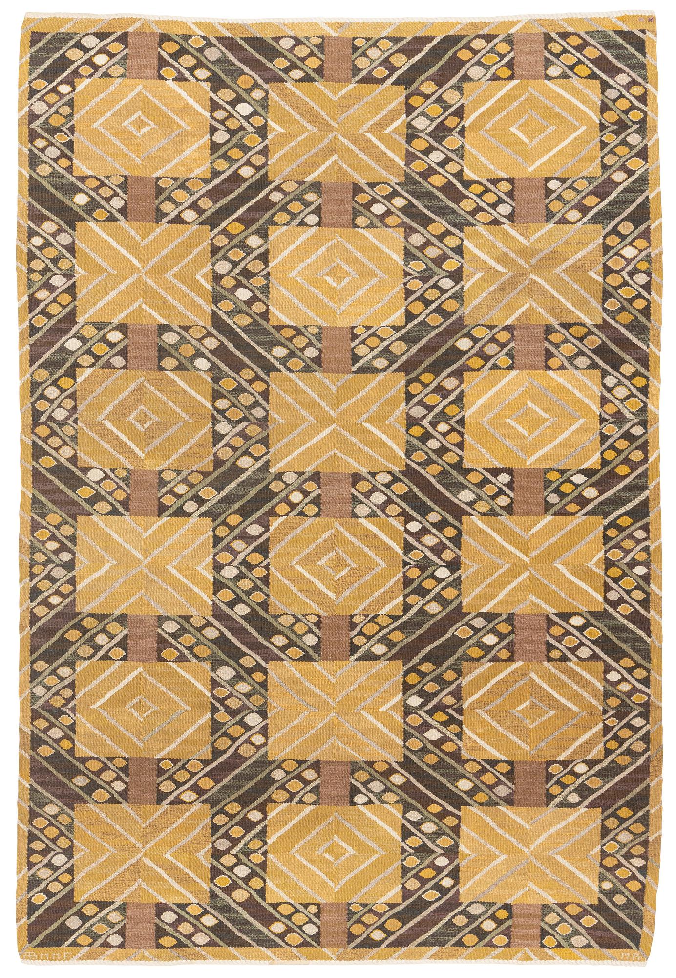 Marianne Richter, matta "Strålar, gul", gobelängteknik, ca 303 x 207 cm, signerad AB MMF MR.