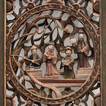 Four carved panels, China, 20th century.