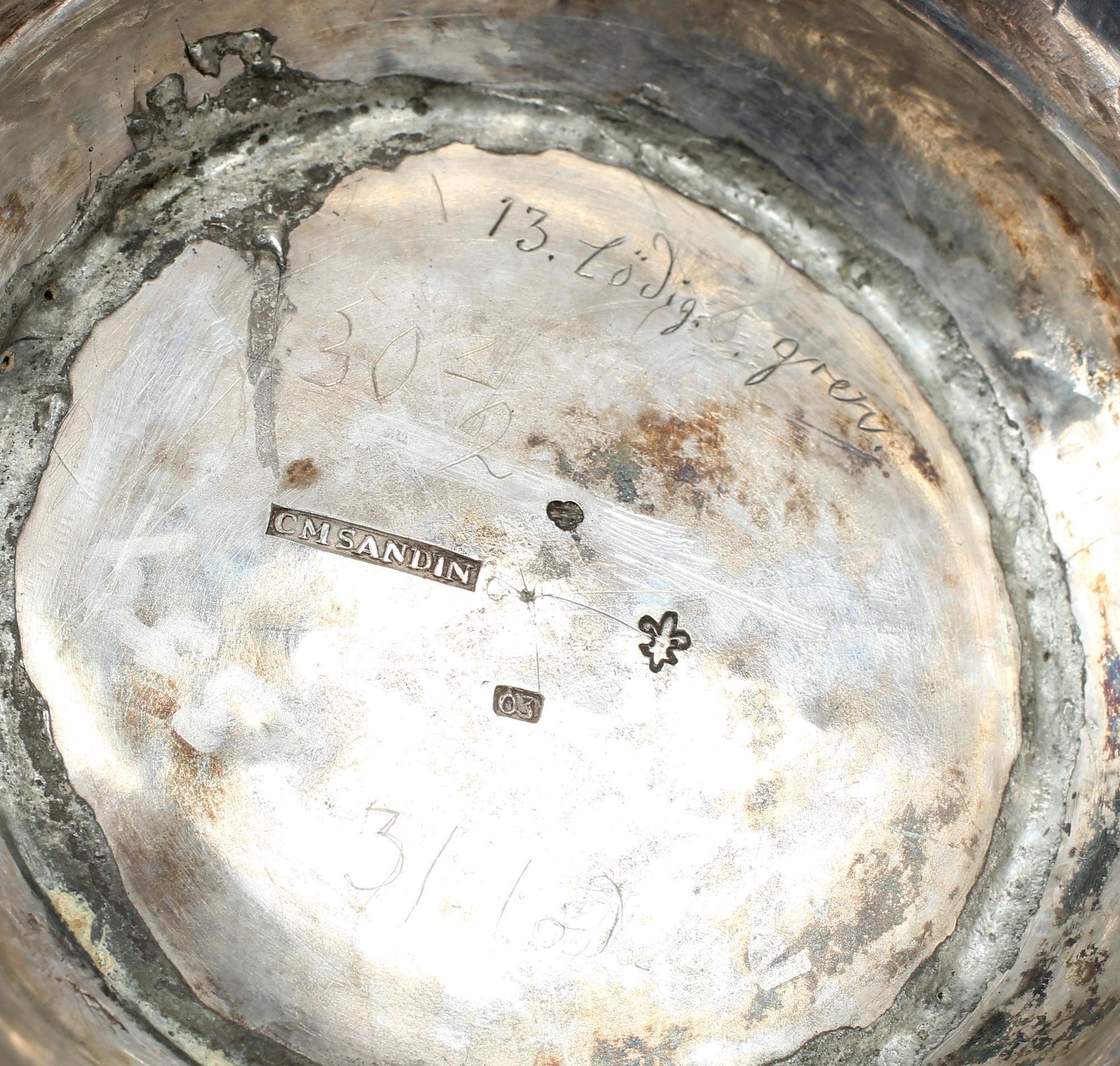 BÄGARE, silver, Magnus Sandin, Enköping 1820. Vikt ca 400 gram.