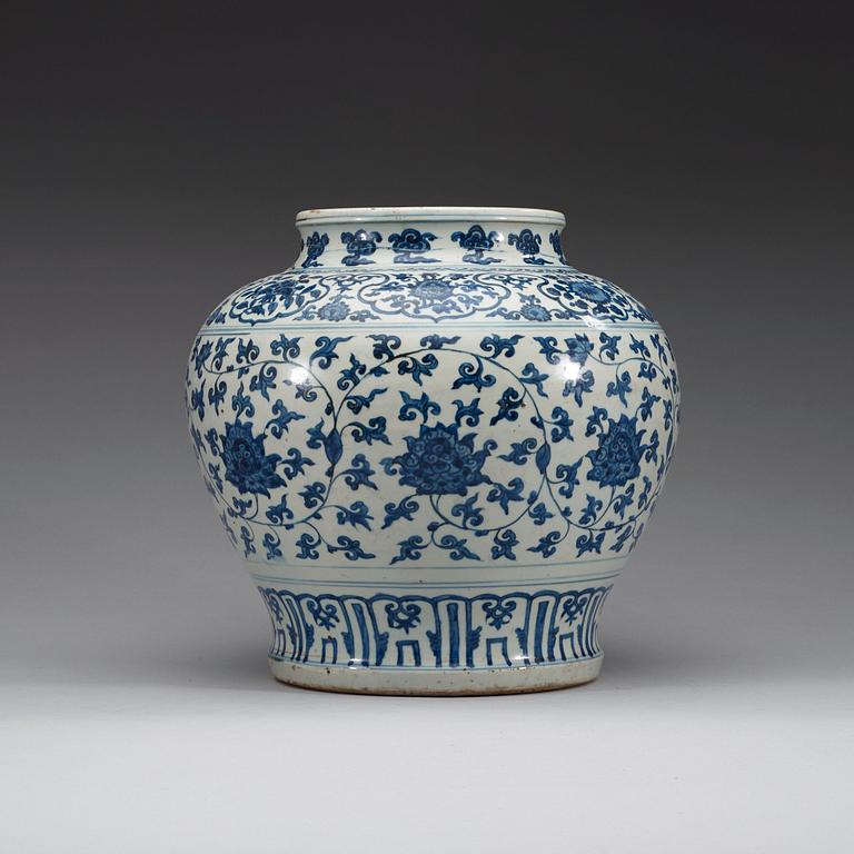 A blue and white lotus jar with, Ming dynasty, 16th century.
