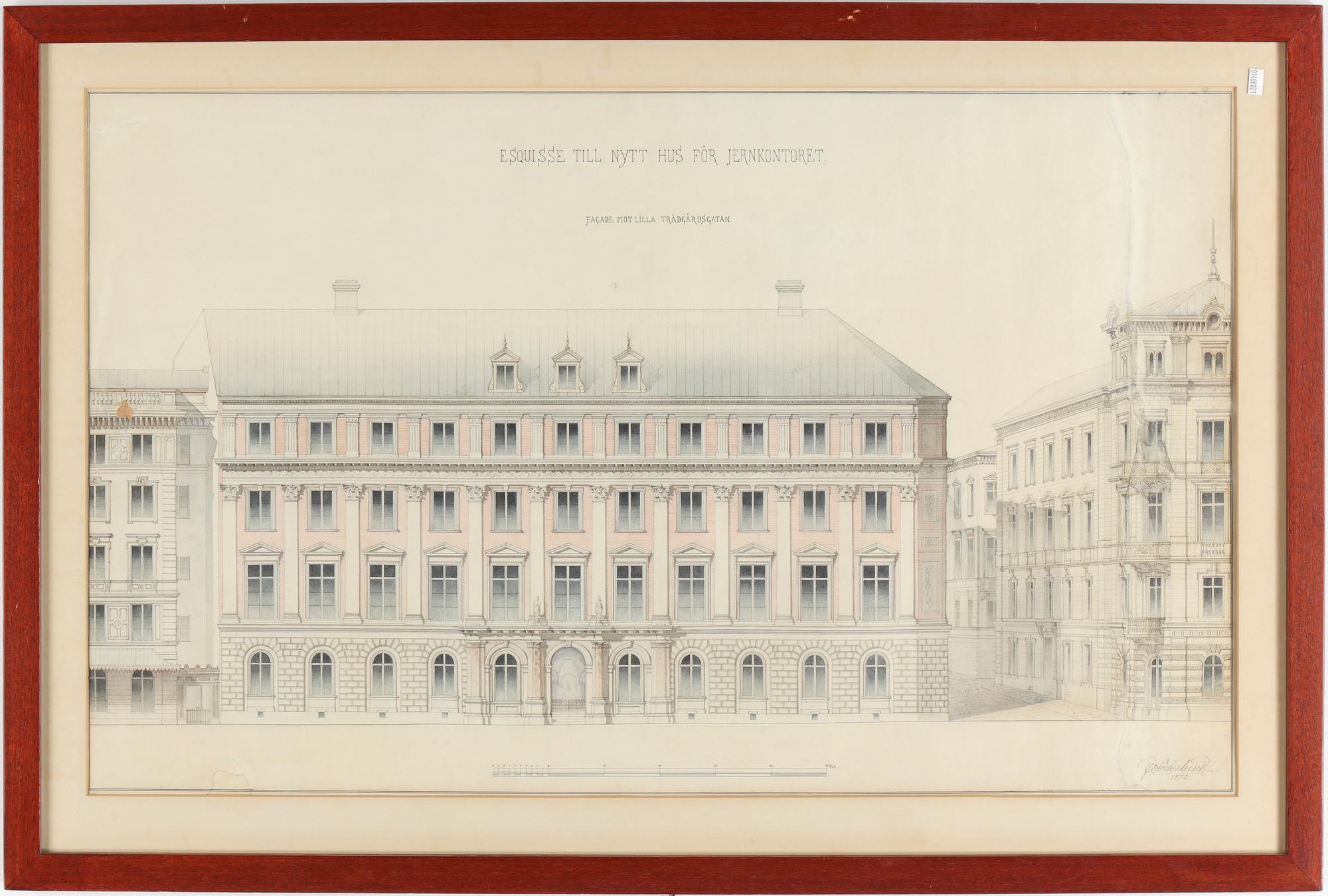 ARKITEKTRITNING, blandteknik, signerad, daterad 1872.