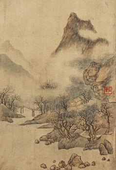 An album with 12 landscape paintings in the style of Wang Hui (1632-1717), Qing Dynasty, 19th century.