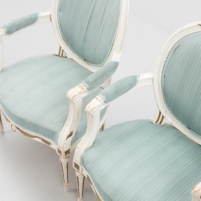 Armchairs, a pair, Gustavian style, from around the year 1900.