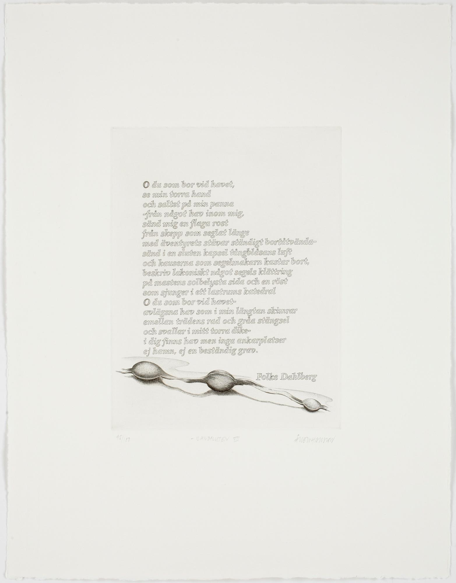 ÅKE JOHANSSON, 7 st, kopparstick, "Ilandfluten", sign o numr 45/100.