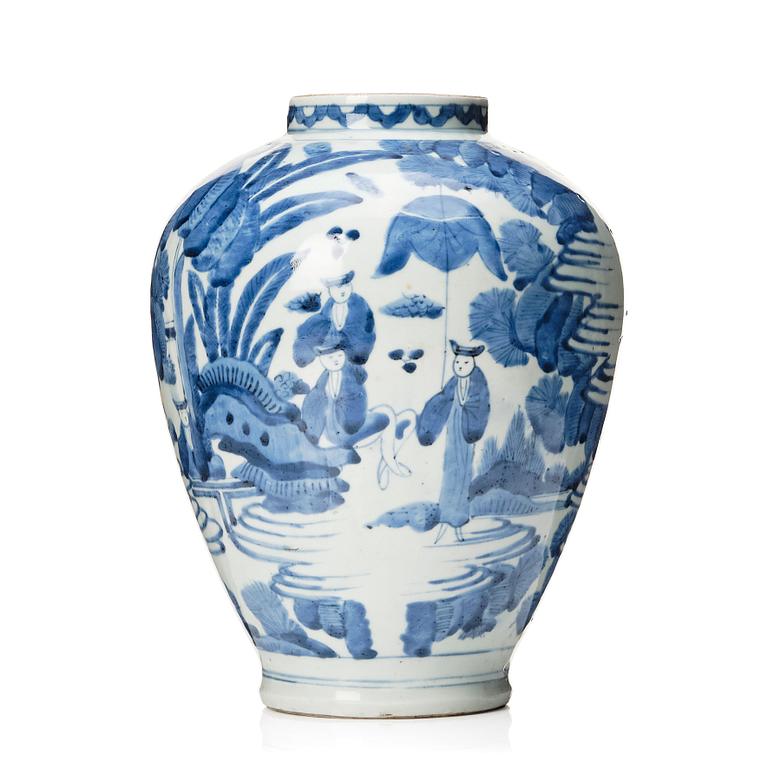 A Japanese blue and white vase, 17th century.