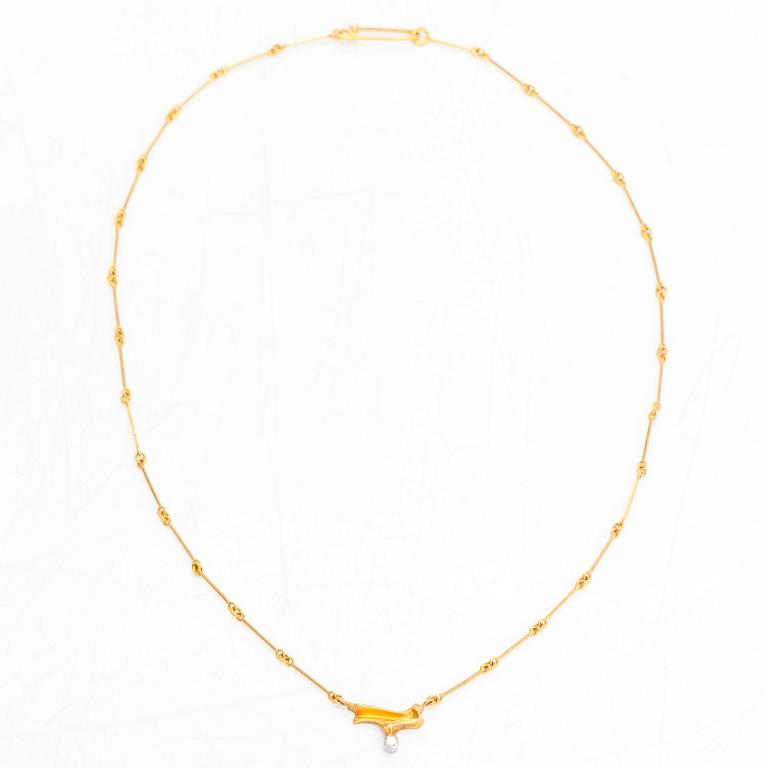 Björn Weckström, an 18K gold  necklace "Kero", with a diamond approx. 0.06 ct according to engraving. Lapponia 1990.