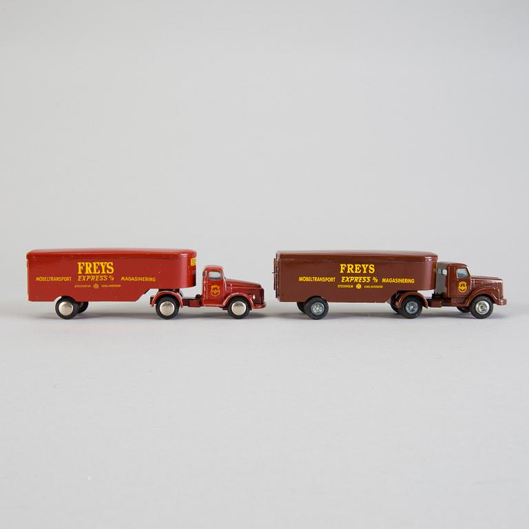 Two Tekno trucks "Freys express", Denmark, 1960s.