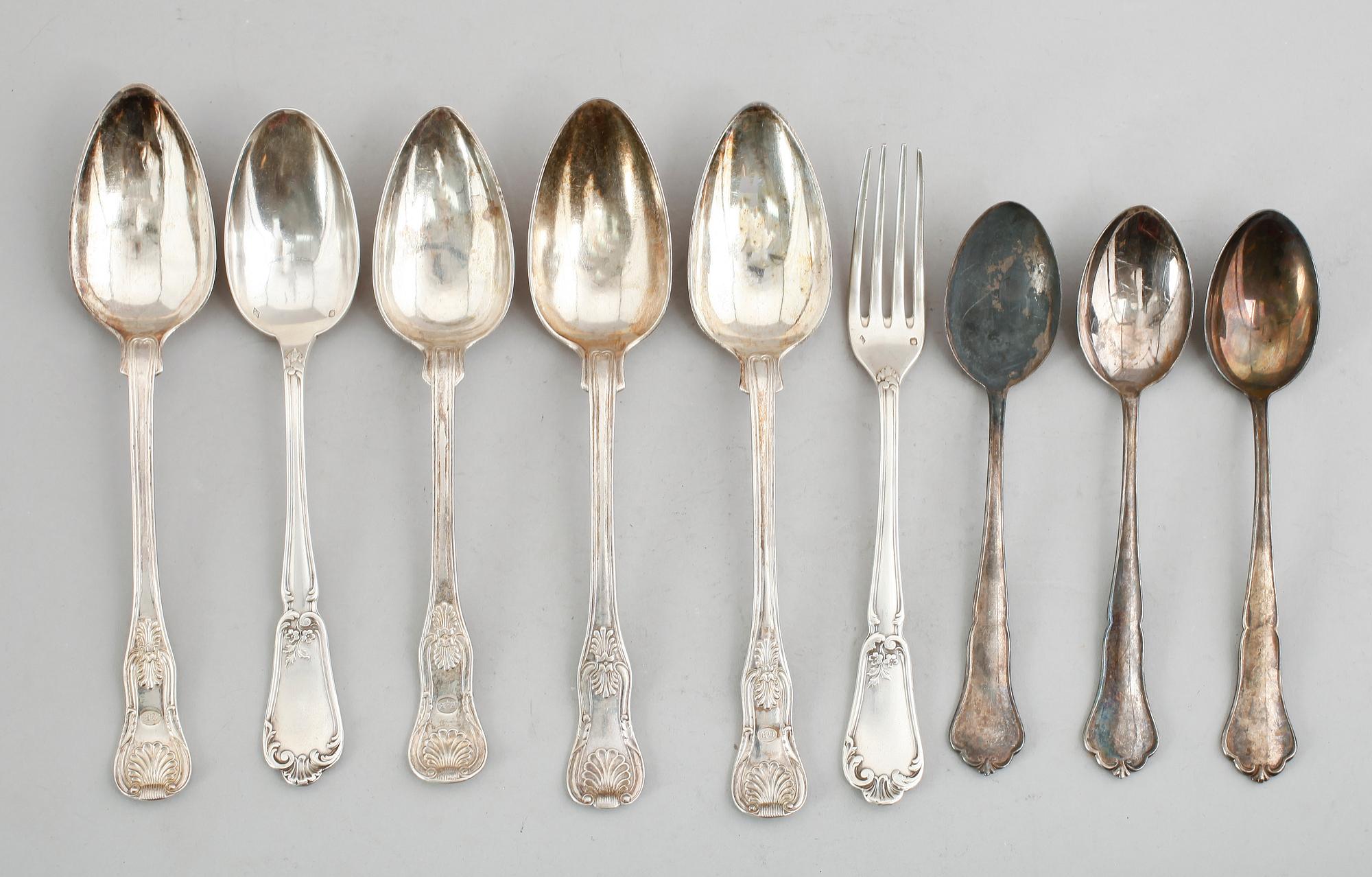 BESTICK, 9 delar, silver, 1800-/1900-tal. Vikt ca 620 gram.