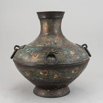 A bronze and cloisonné vase, Qing dynasty, 19th Century.