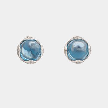 Chimento, earrings, 18K white gold, brilliant cut diamonds cabochon cut blue topaz.