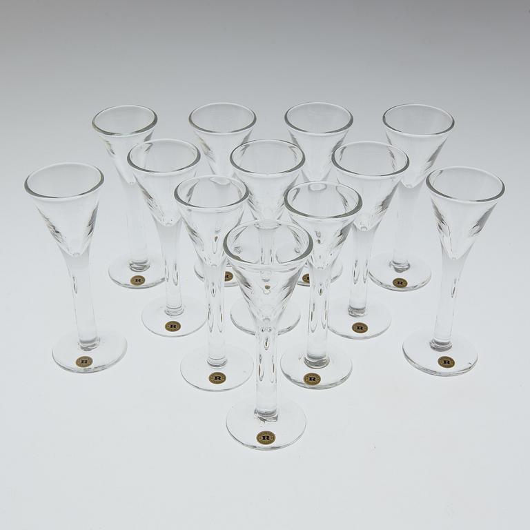 A set of twelve 'Antik' shot glasses by Reijmyre Glasbruk.