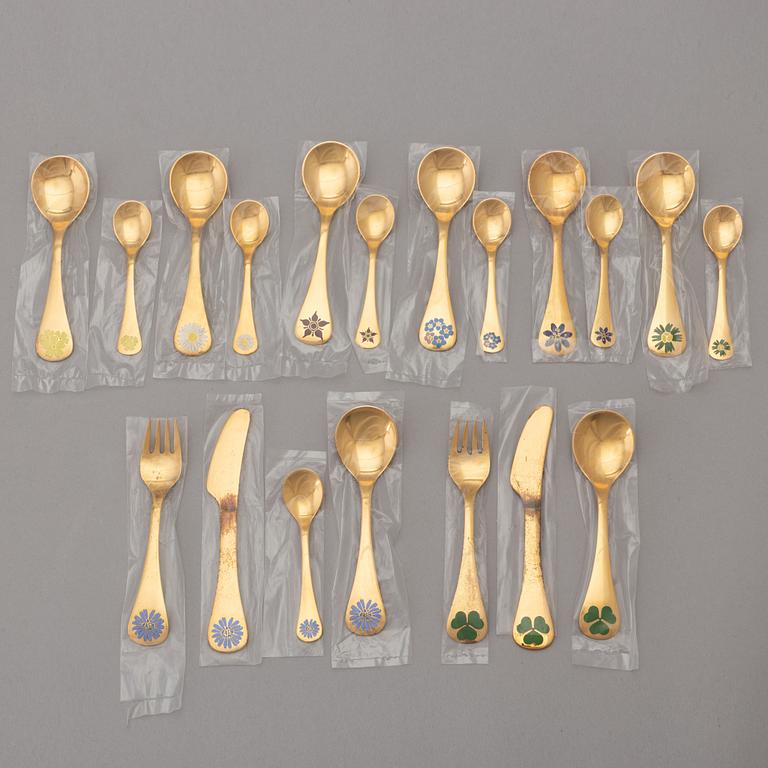Georg Jensen, a 25-piece annual guilded silver cutlery, Denmark, 1973 - 1987.