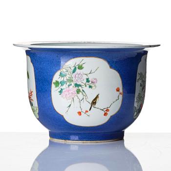A famille rose and powder blue flower pot, early 20th Century with Hongxian mark (Yuan Shikai) 1915-16.