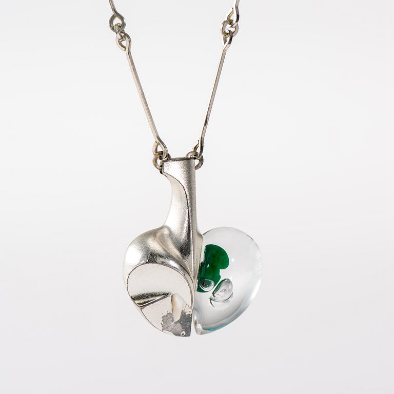HÄNGE, silver, akryl. "Rymdäppel", Björn Weckström, Lapponia 1985.