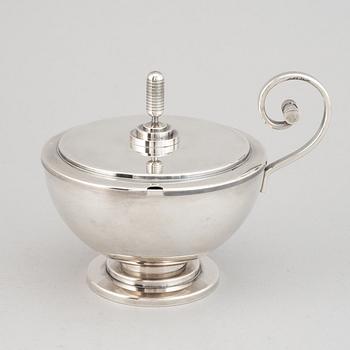 A Swedish silver plated sugar bowl with lid, CG Hallberg, probably designed by Sylvia Stave.