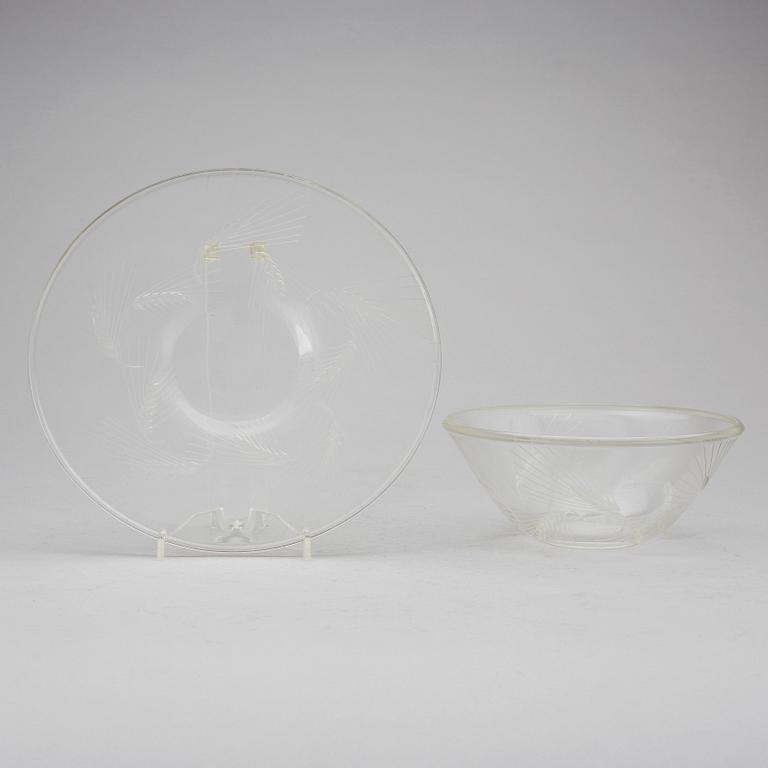 RENE LALIQUE, "Arras no 3 och 2", skål med fat, glas. 1900-talets andra hälft.