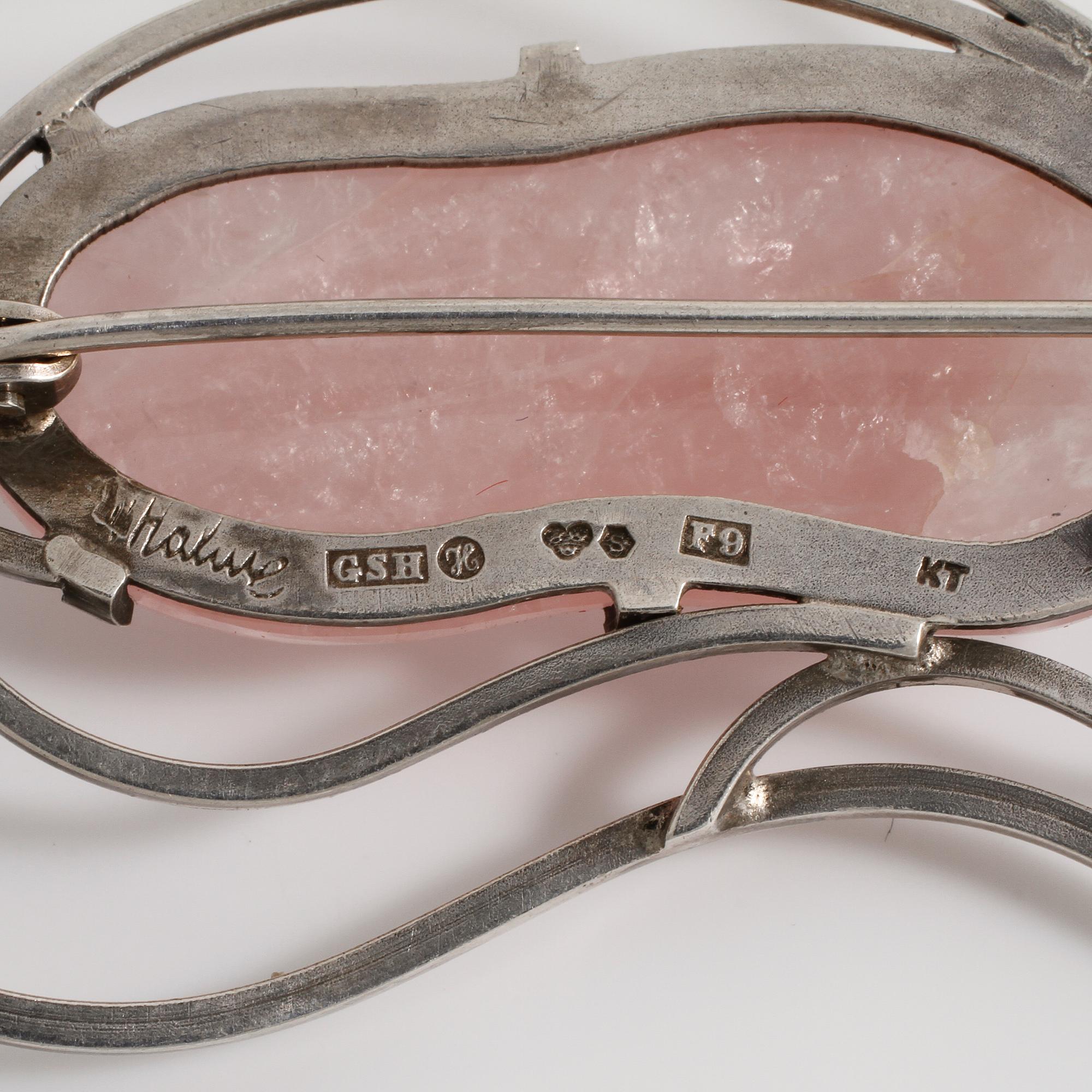 WILHELM HANE, Helsingborg, 1956, brosch med rosenkvarts.