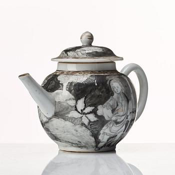 A grisaille and gold tea pot with cover, Qing dynasty, Qianlong (1736-95).