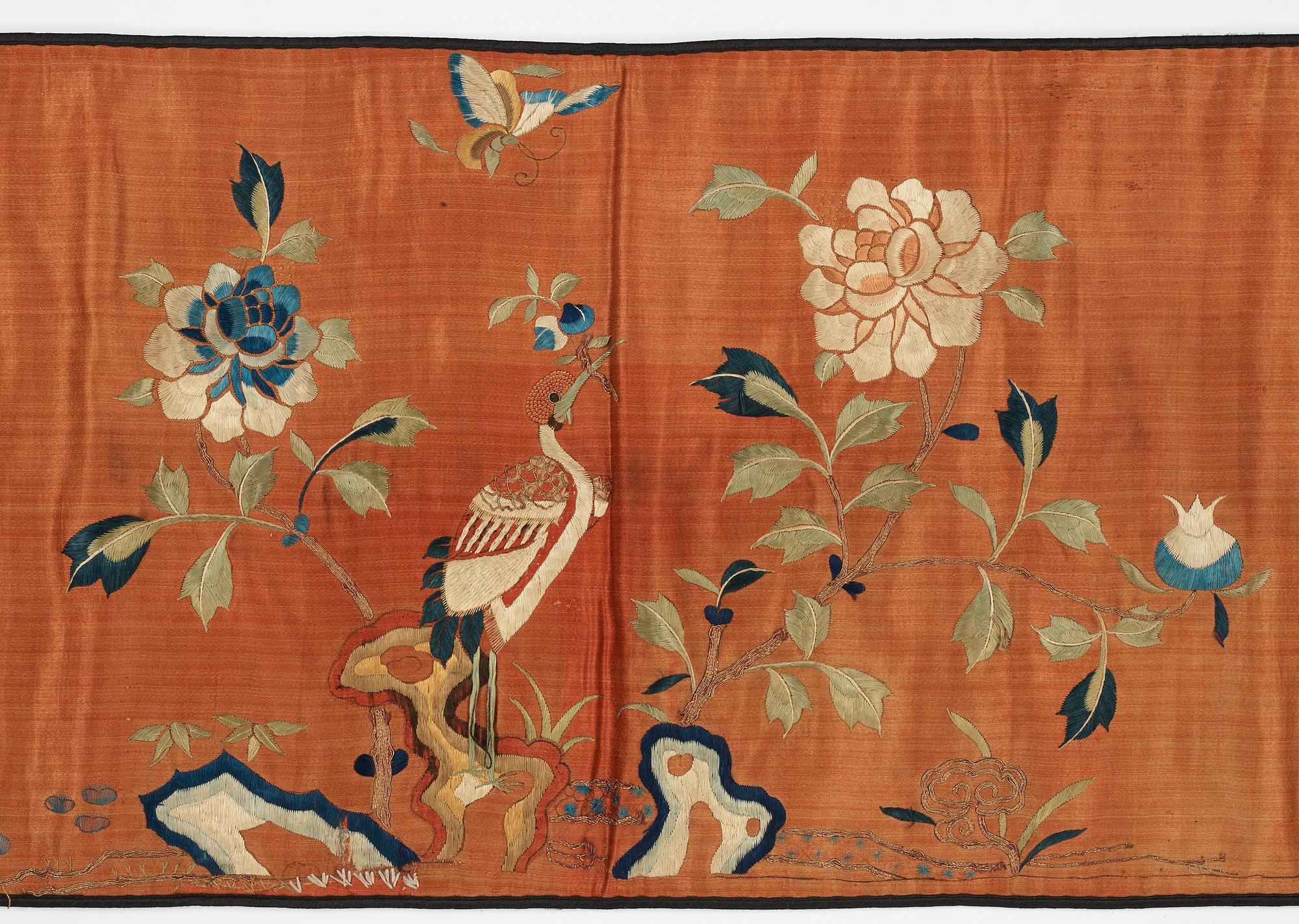 PARTI TEXTILIER, broderat siden. Qing dynastin.