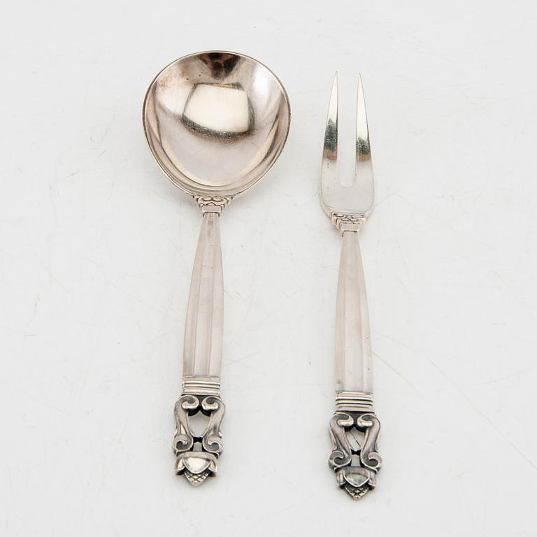 Johan Rohde serving utensils 1 pair "Konge/Acorn" silver for Georg Jensen Denmark, second half of the 20th century.