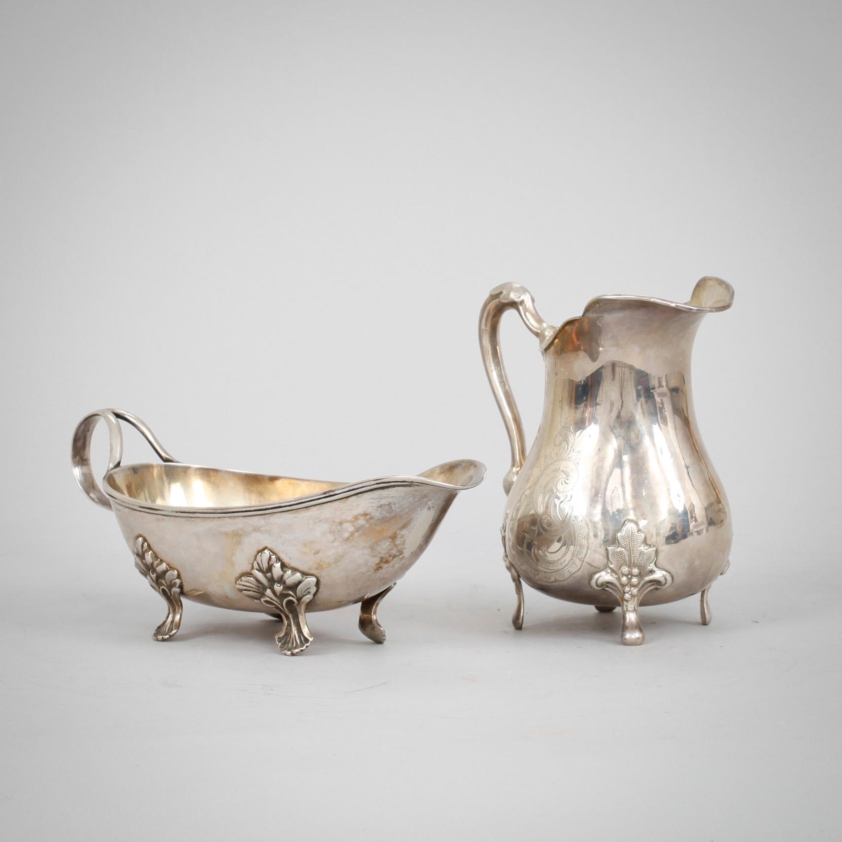 GRÄDDKANNA och SÅSNIPA, silver, Christopher Creutz, Stockholm 1864, Axel Larson, Helsingborg 1923.