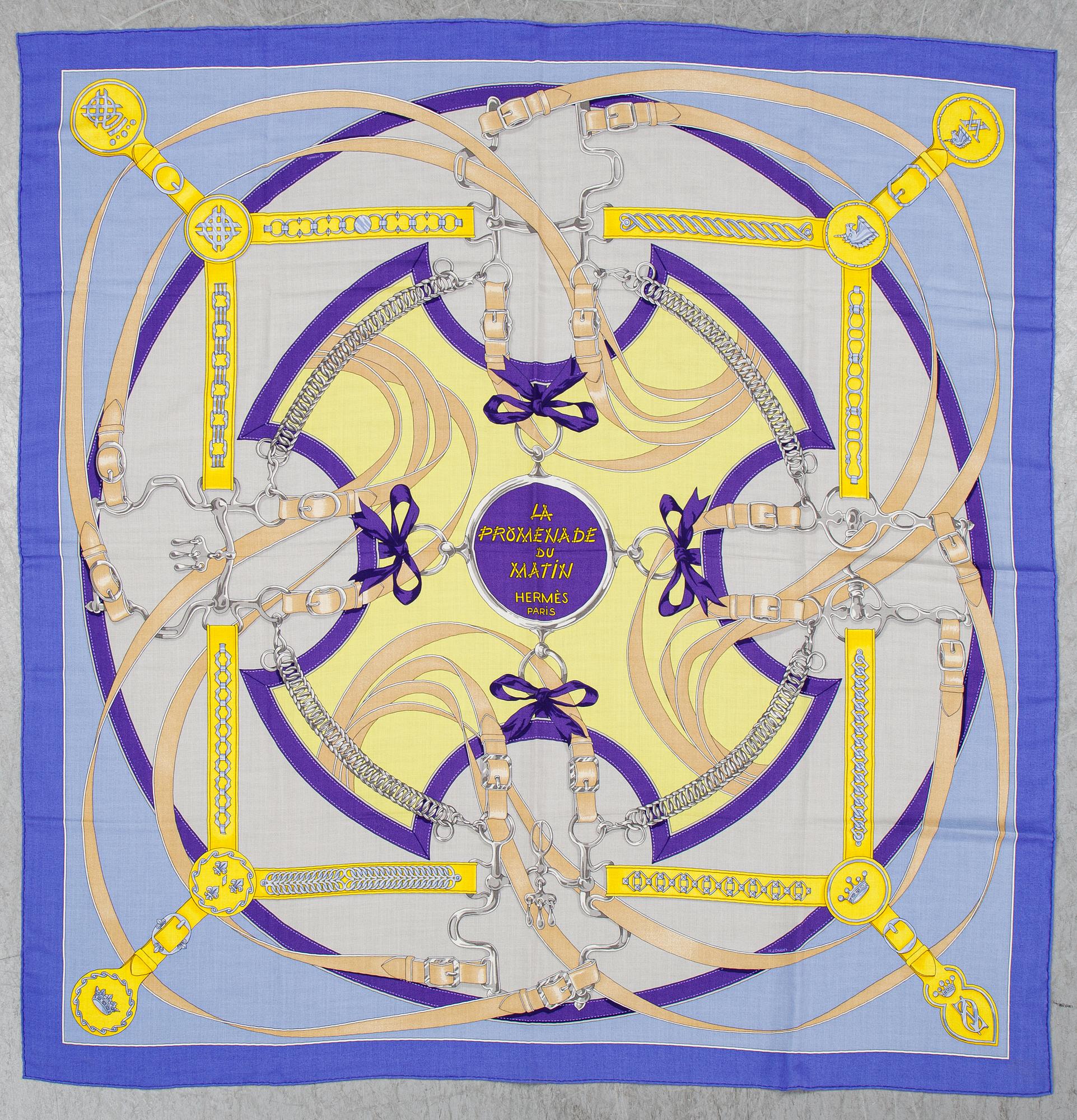 Hermès, a cachmere and silk 'La Promenade du Matin' scarf.