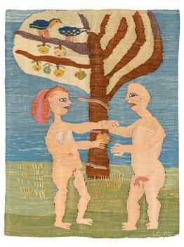 Lena Cronqvist, tapestry 'Adam och Eva I, tapestry weave, c. 123 x 97 cm, signed 'LC' and dated 1971.