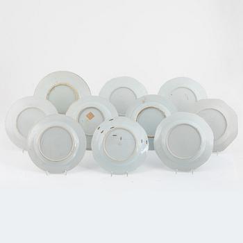 A group of nine Chinese export porcelain plates, 18th and 19th century and one plate probably Samson.