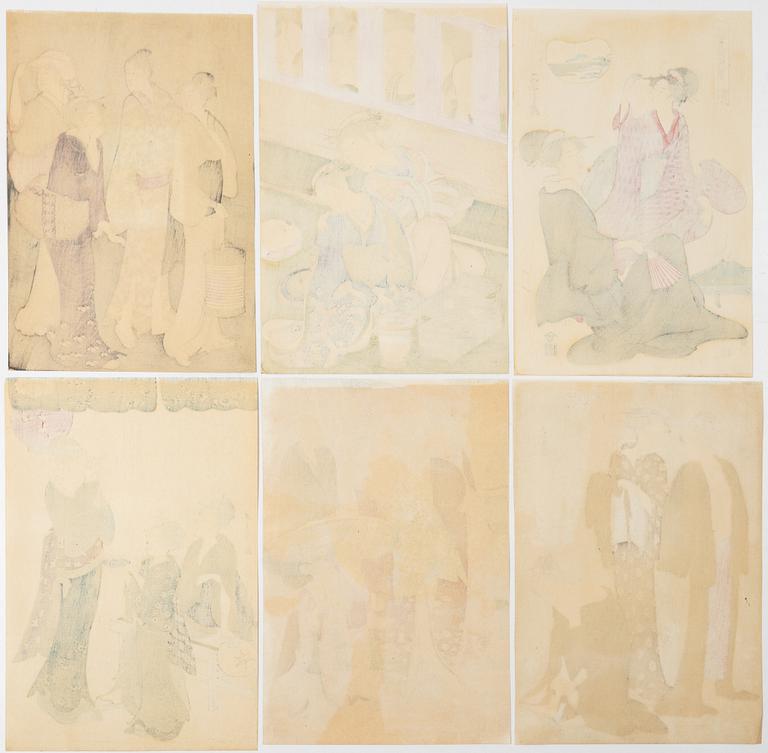 Six woodblock prints from a publication by "Tokyo Bijutsu Kankokai" (Tokyo Art Publishing Association" early 1900s.