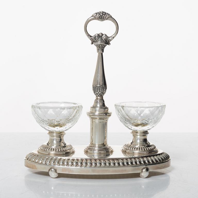 Table centerpiece, sterling silver and glass, late 20th century.