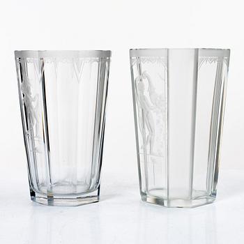 Emil Weidlich, vaser, 2 st, Elme glasbruk, 1930-tal.