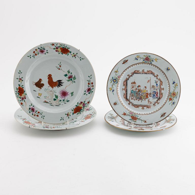 Four famille rose plates (2+2), Qing dynasty, Qianlong (1736-95).