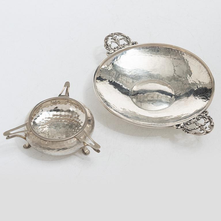 Skål samt skålfat, silver, Birmingham 1906 samt 1921, bl a Marples & Co.