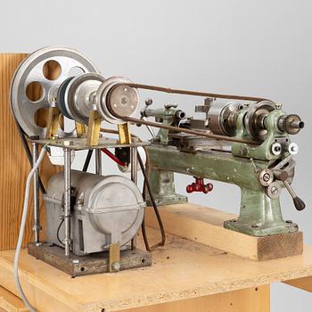 Watchmaking tools and spare parts, including a lathe by Lorch.