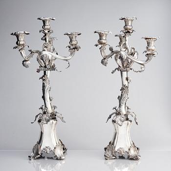 A pair of Swedish silver candelabra, mark of Gustaf Möllenborg-Féron, Stockholm 1856.