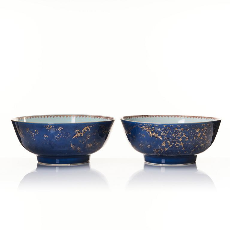 A pair of powder blue punch bowls, Qing dynasty, Qianlong (1736-95).