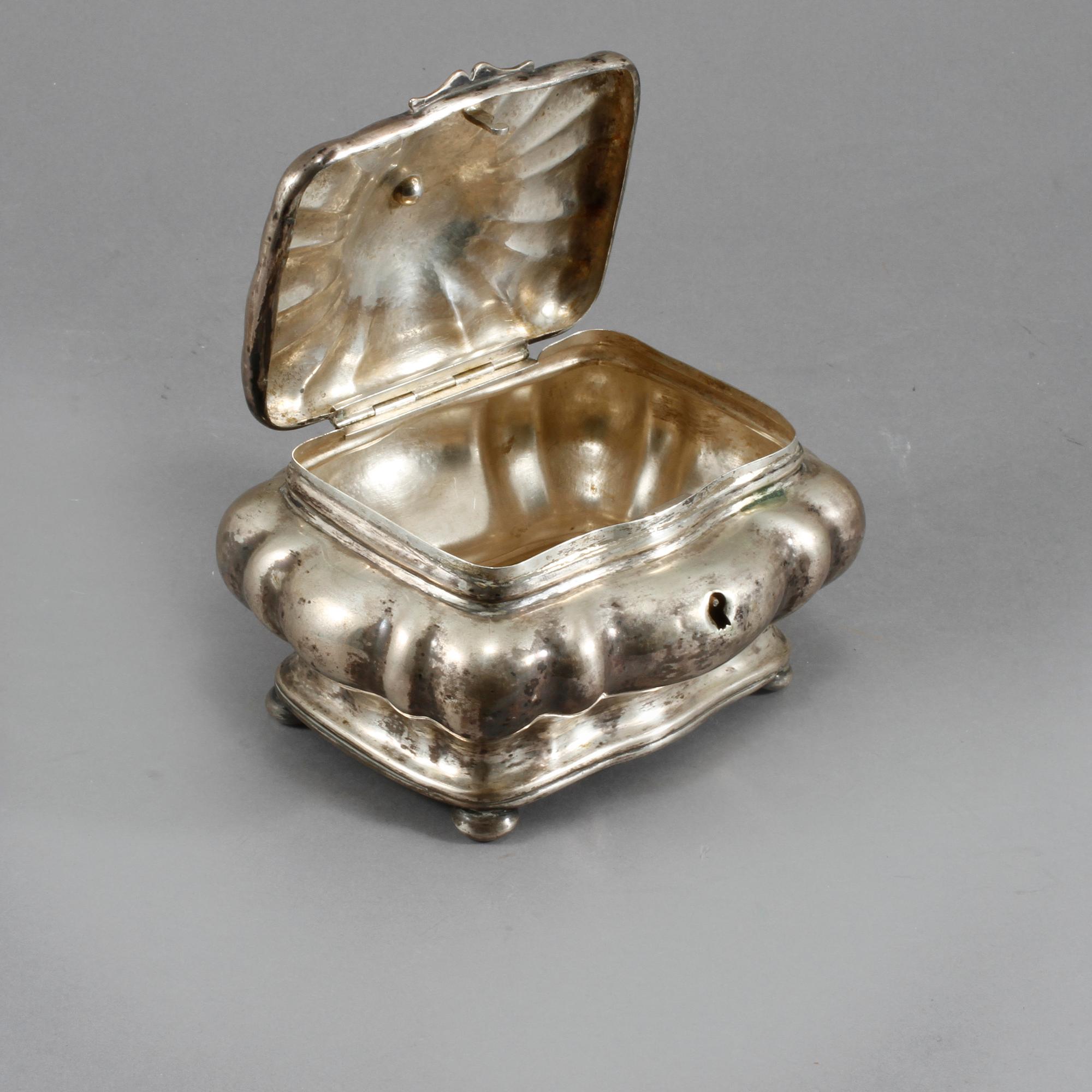 SOCKERSKRIN, silver, 1800-tal, otydliga stämplar, vikt 281 g.