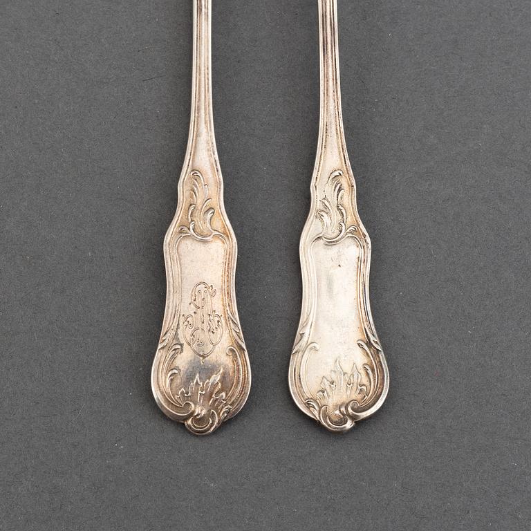 A set of twelve French silver oister-forks, after 1838.